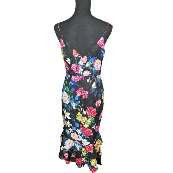 Aidan Printed Burnout Cocktail Dress In Black Multi Size 2 Floral Ruffle Hi Low - Picture 6 of 11